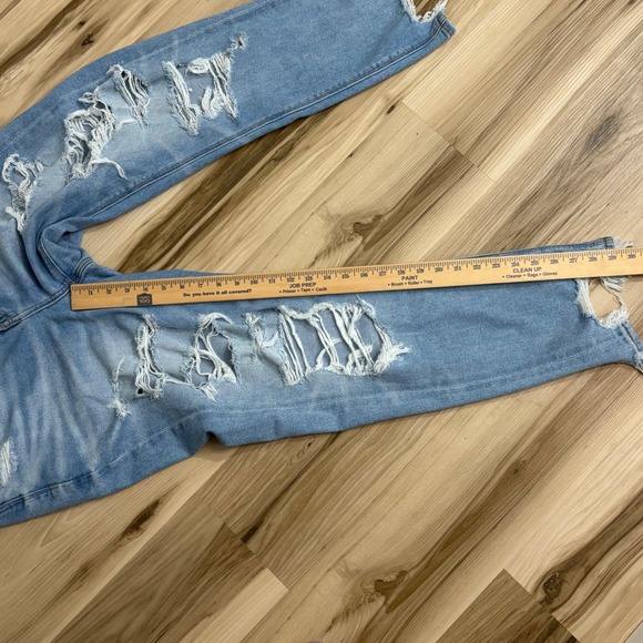 American Eagle Mom Jeans | Size 12L Heavy Distress | Light Wash | Real Good - Picture 7 of 8